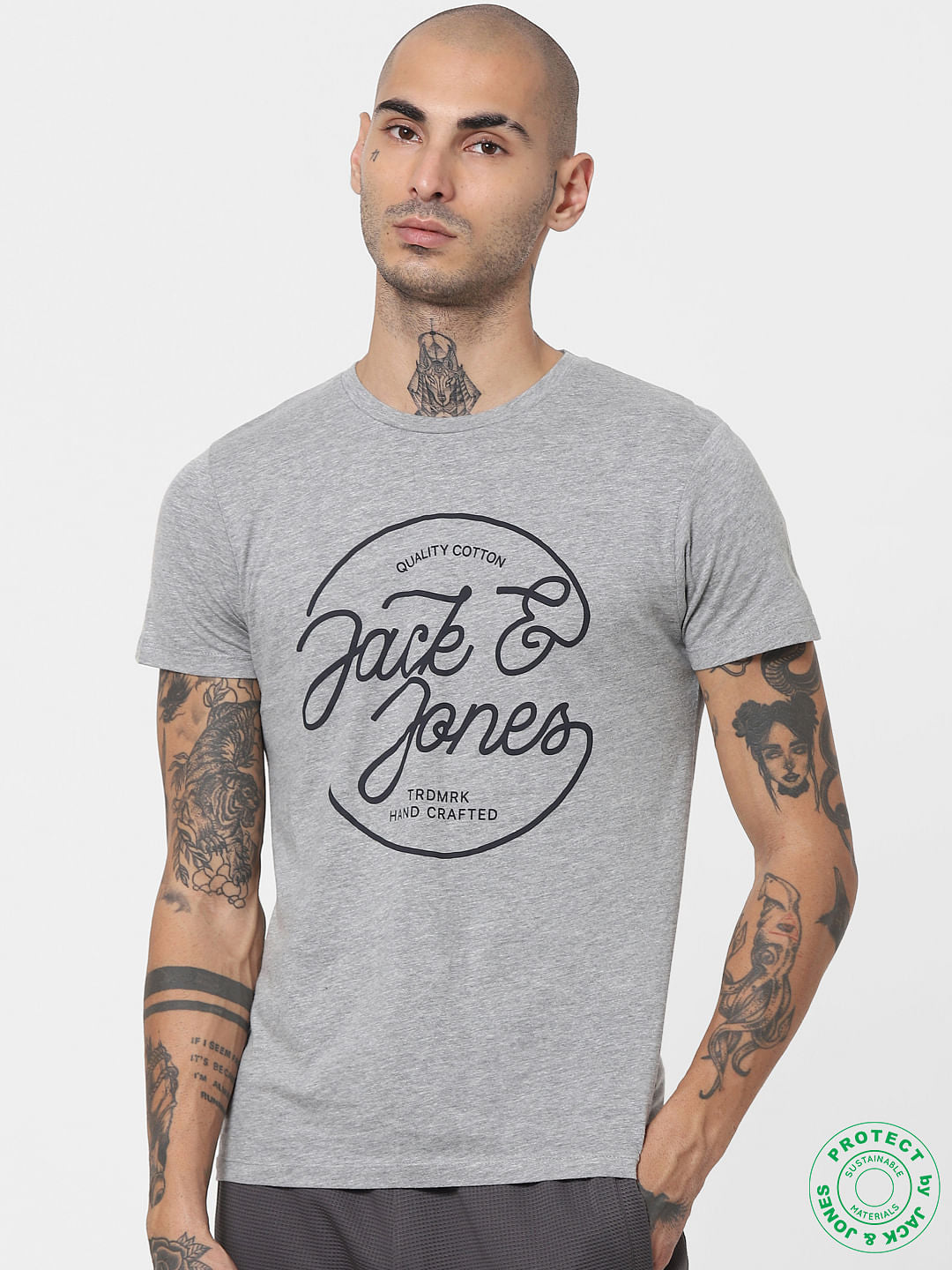 Grey Logo Print Crew Neck T-shirt