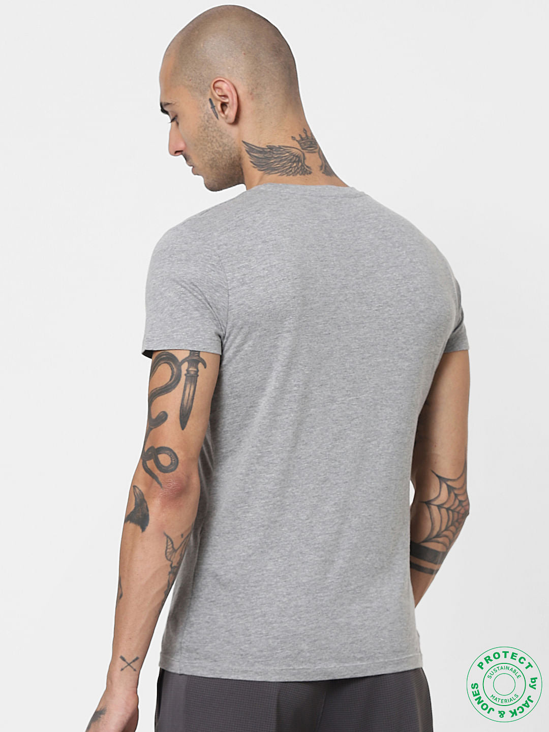 Grey Logo Print Crew Neck T-shirt