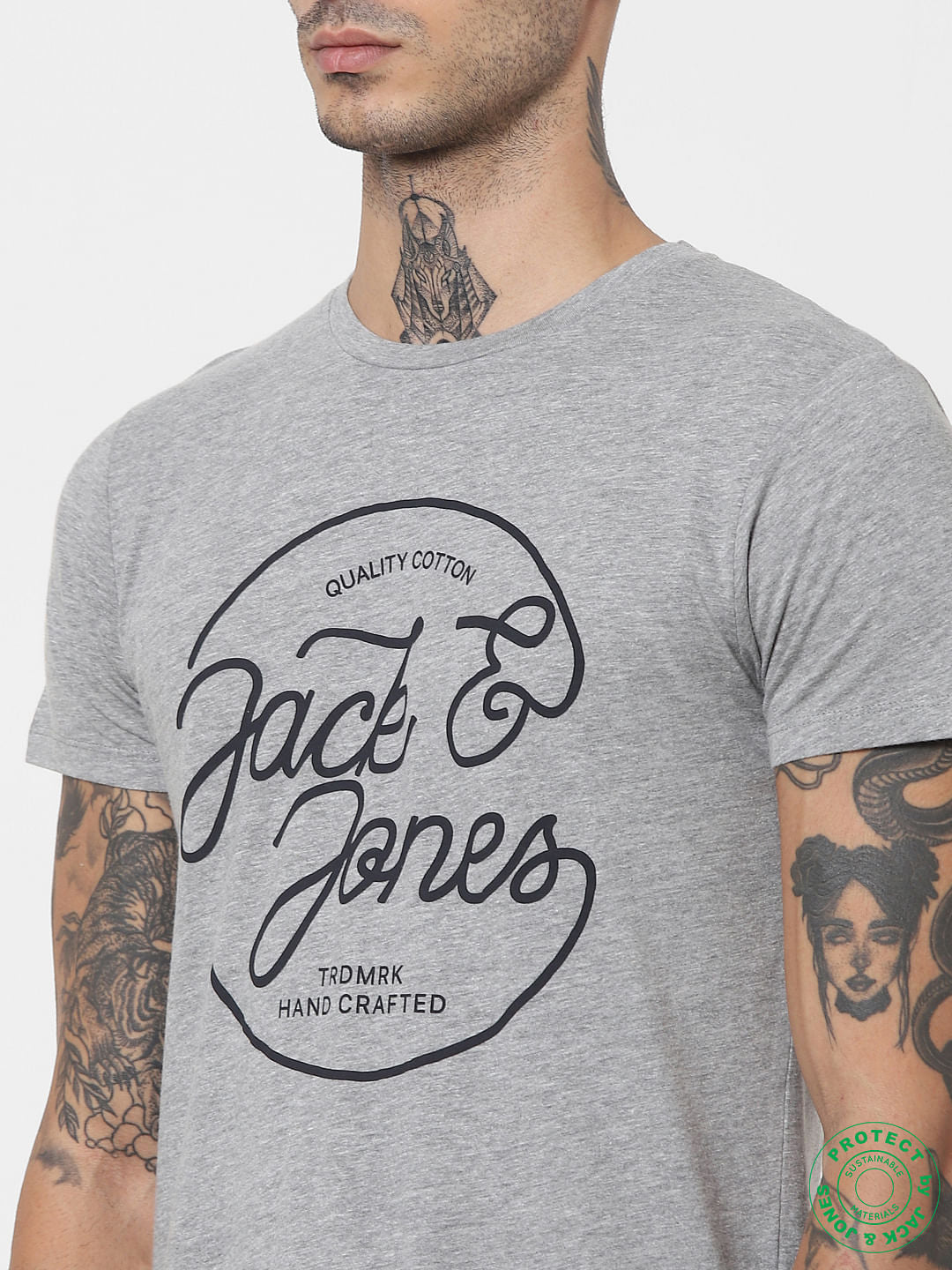 Grey Logo Print Crew Neck T-shirt