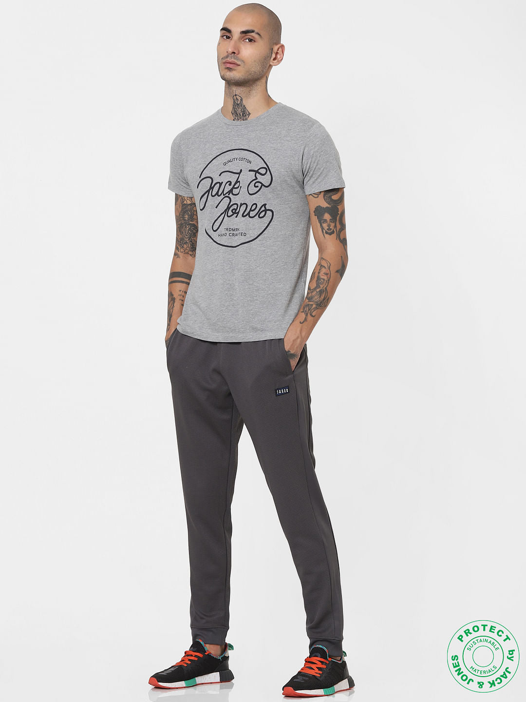Grey Logo Print Crew Neck T-shirt