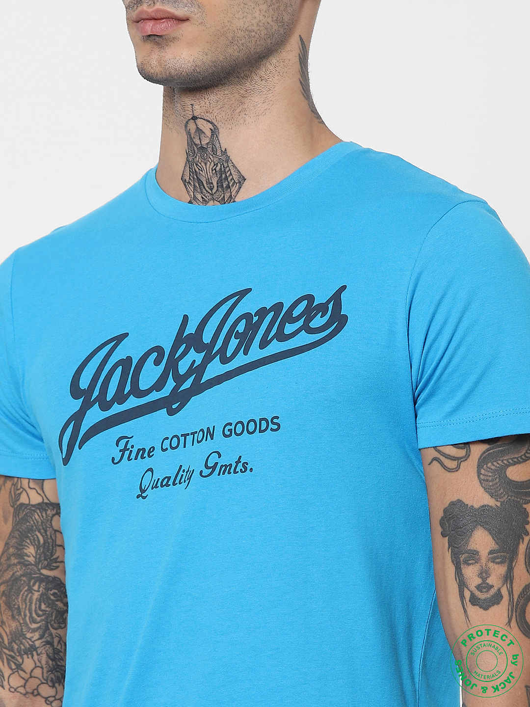 Blue Logo Print Crew Neck T-shirt