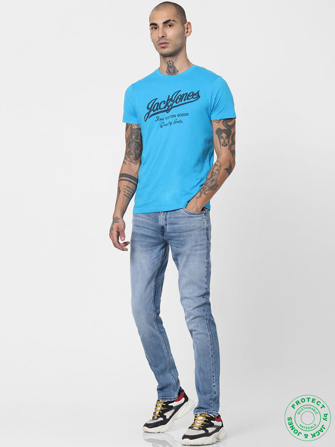 Blue Logo Print Crew Neck T-shirt