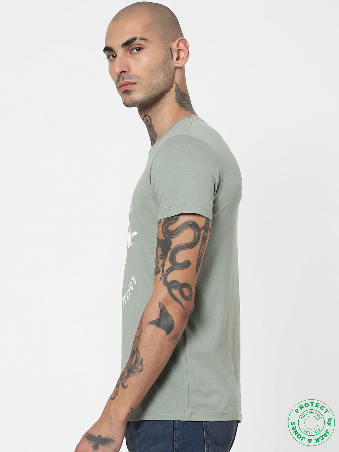 Light Green Logo Print Crew Neck T-shirt