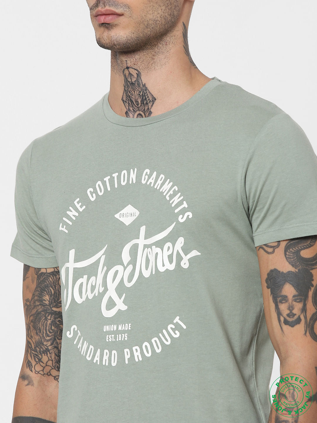 Light Green Logo Print Crew Neck T-shirt