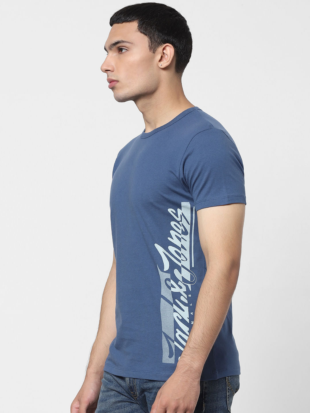 Blue Logo Print Crew Neck T-shirt