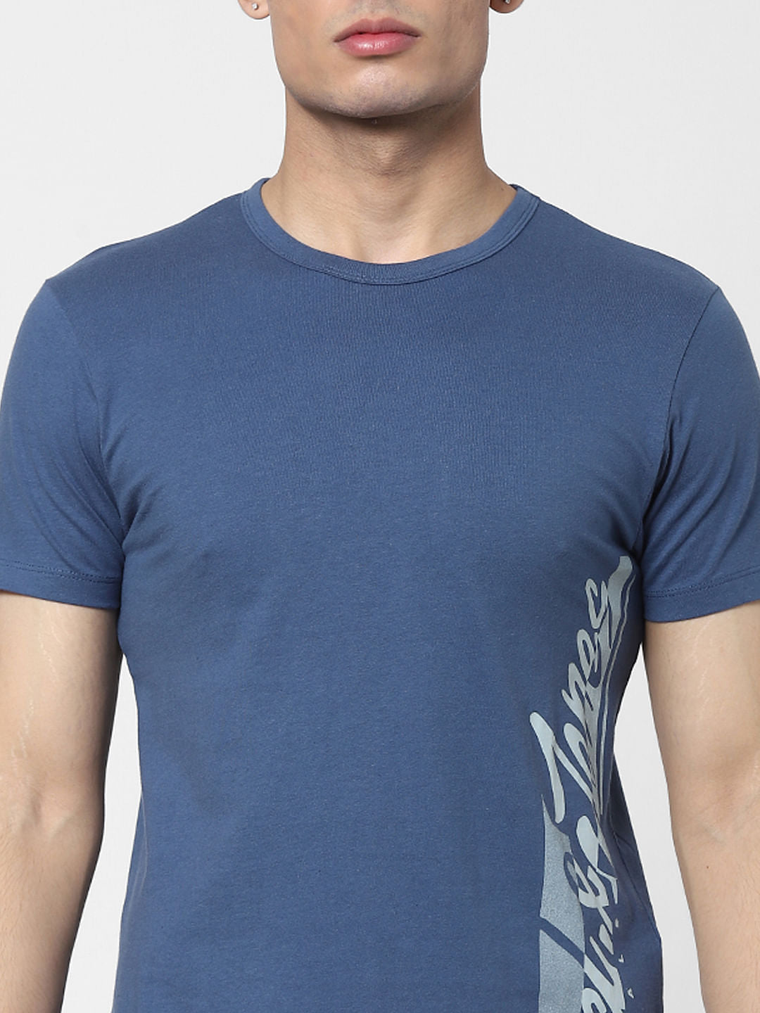 Blue Logo Print Crew Neck T-shirt