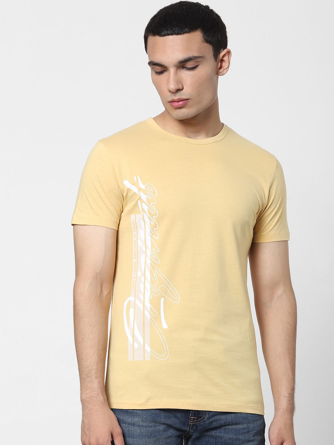 Yellow Logo Print Crew Neck T-shirt