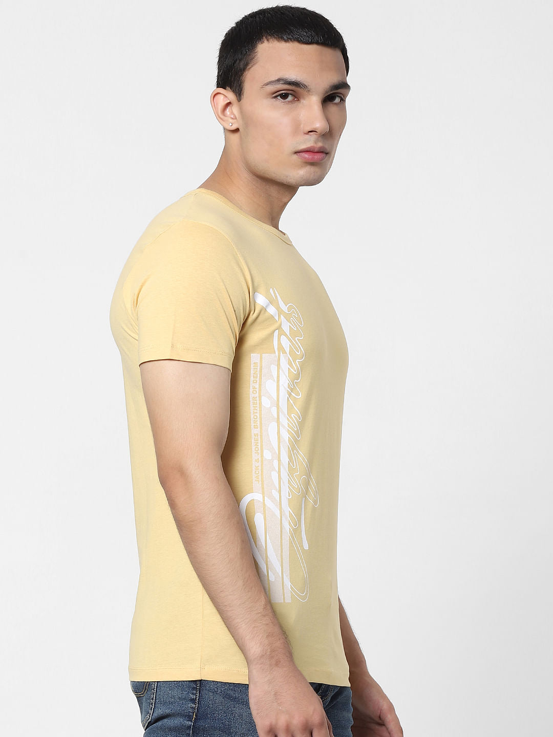 Yellow Logo Print Crew Neck T-shirt