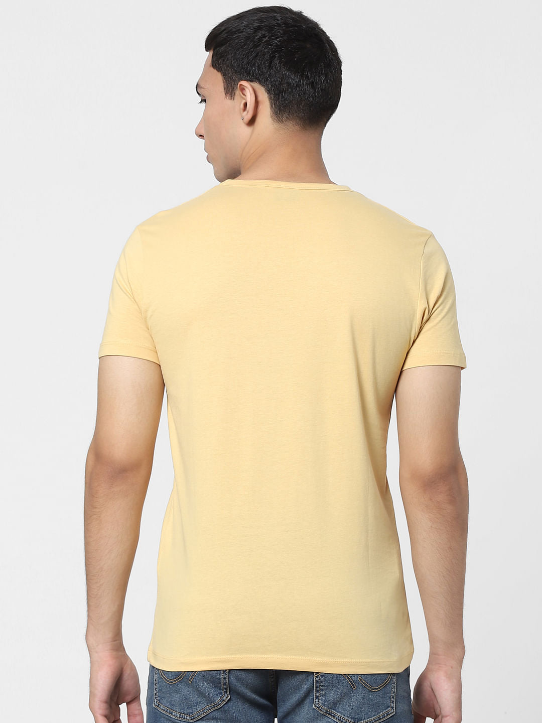Yellow Logo Print Crew Neck T-shirt