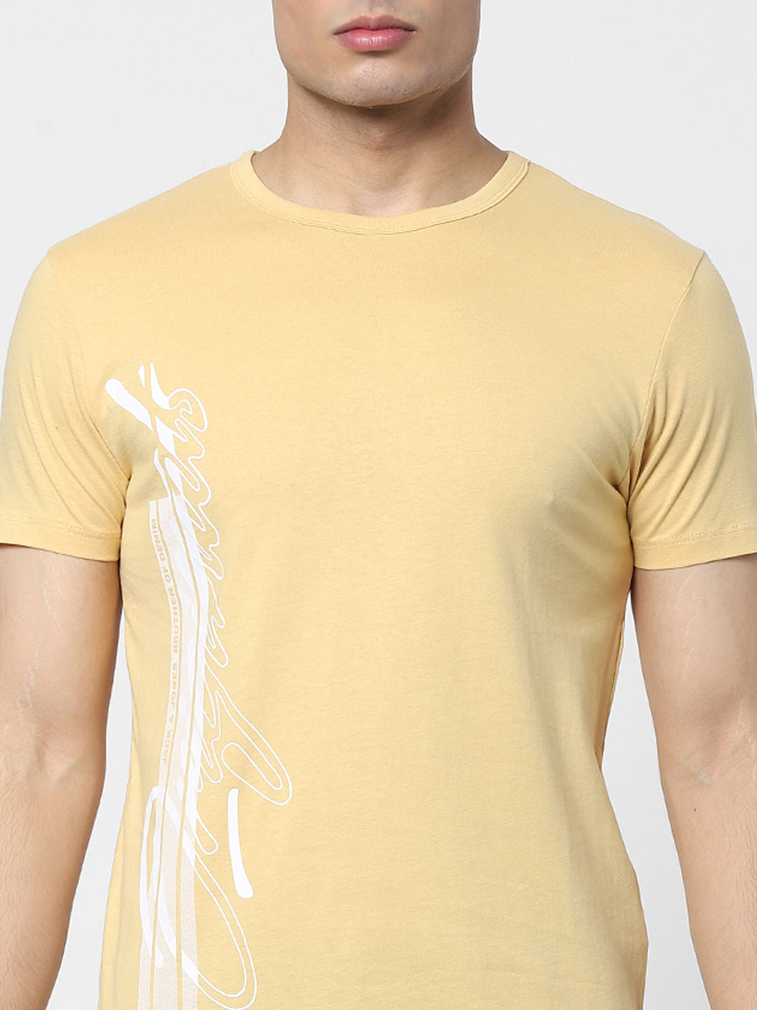 Yellow Logo Print Crew Neck T-shirt