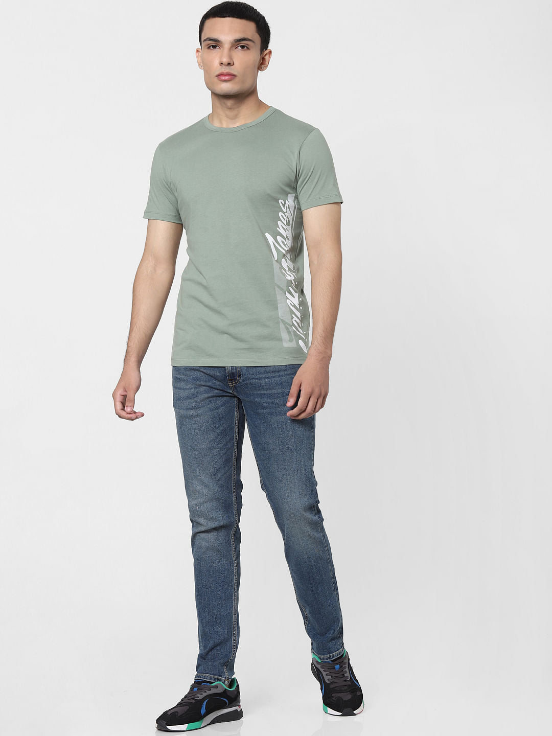 Green Logo Print Crew Neck T-shirt