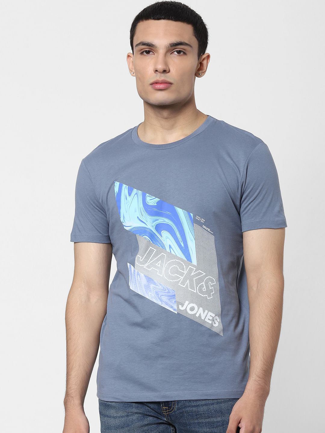 Blue Logo Print Crew Neck T-shirt