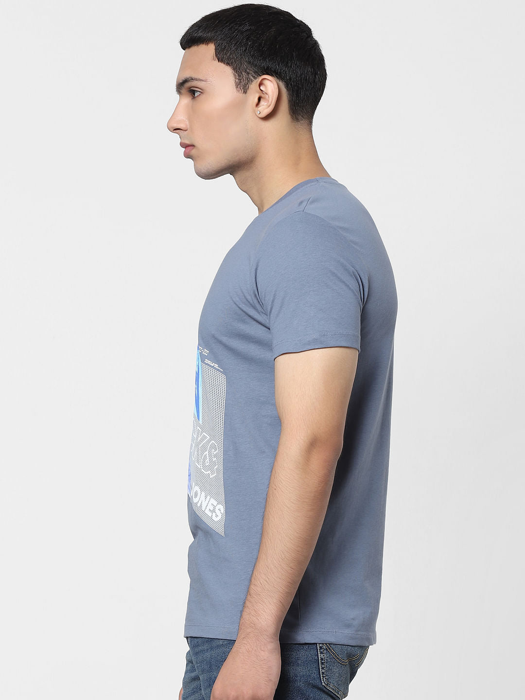 Blue Logo Print Crew Neck T-shirt