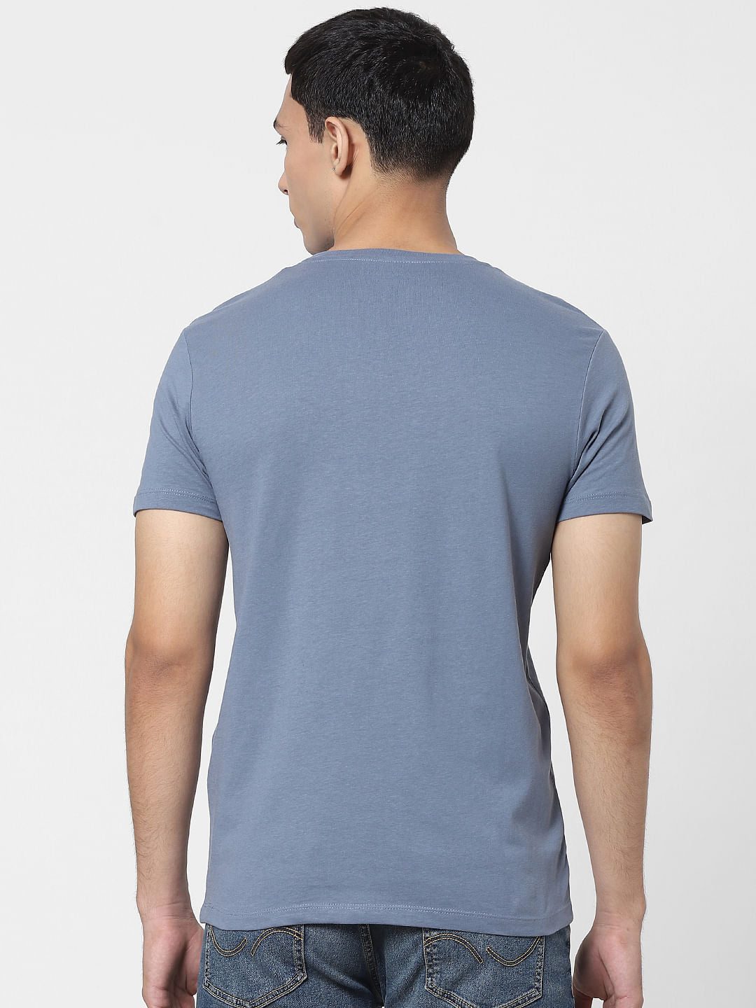 Blue Logo Print Crew Neck T-shirt