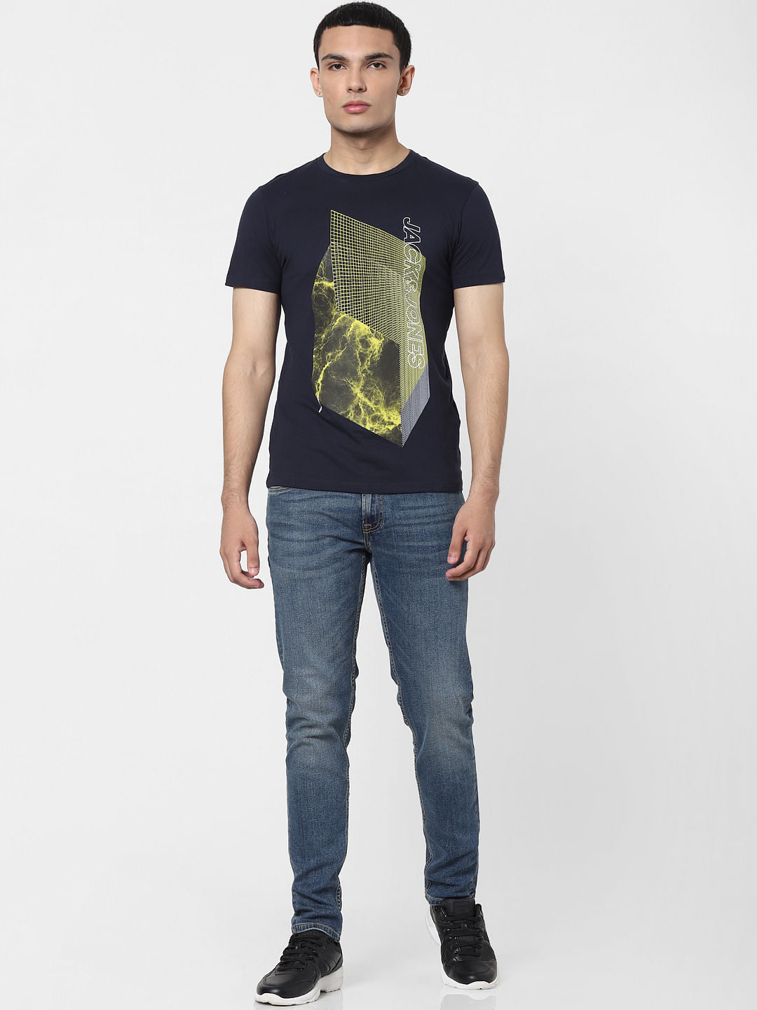 Dark Blue Logo Print Crew Neck T-shirt
