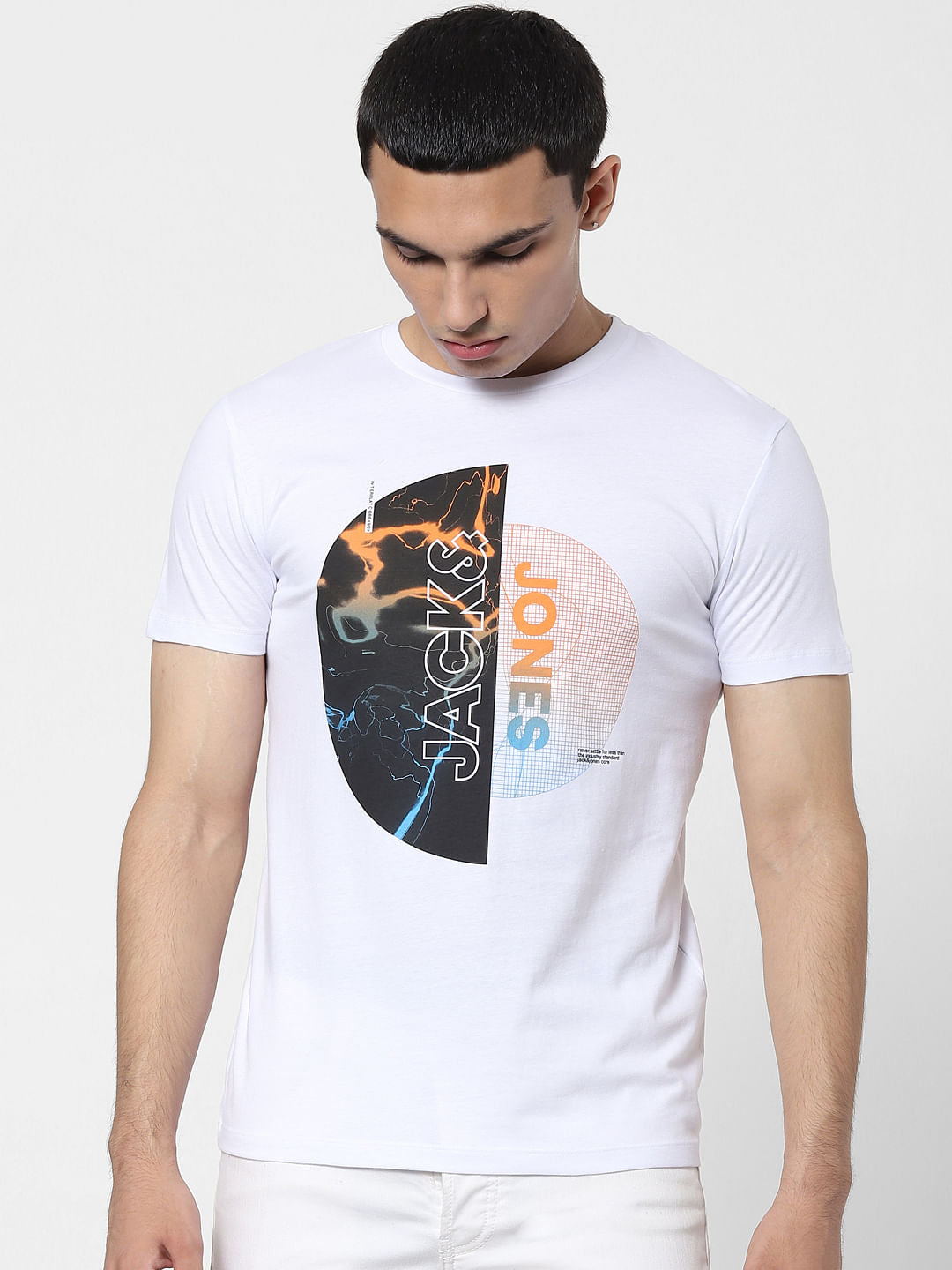 White Graphic Logo Print Crew Neck T-shirt