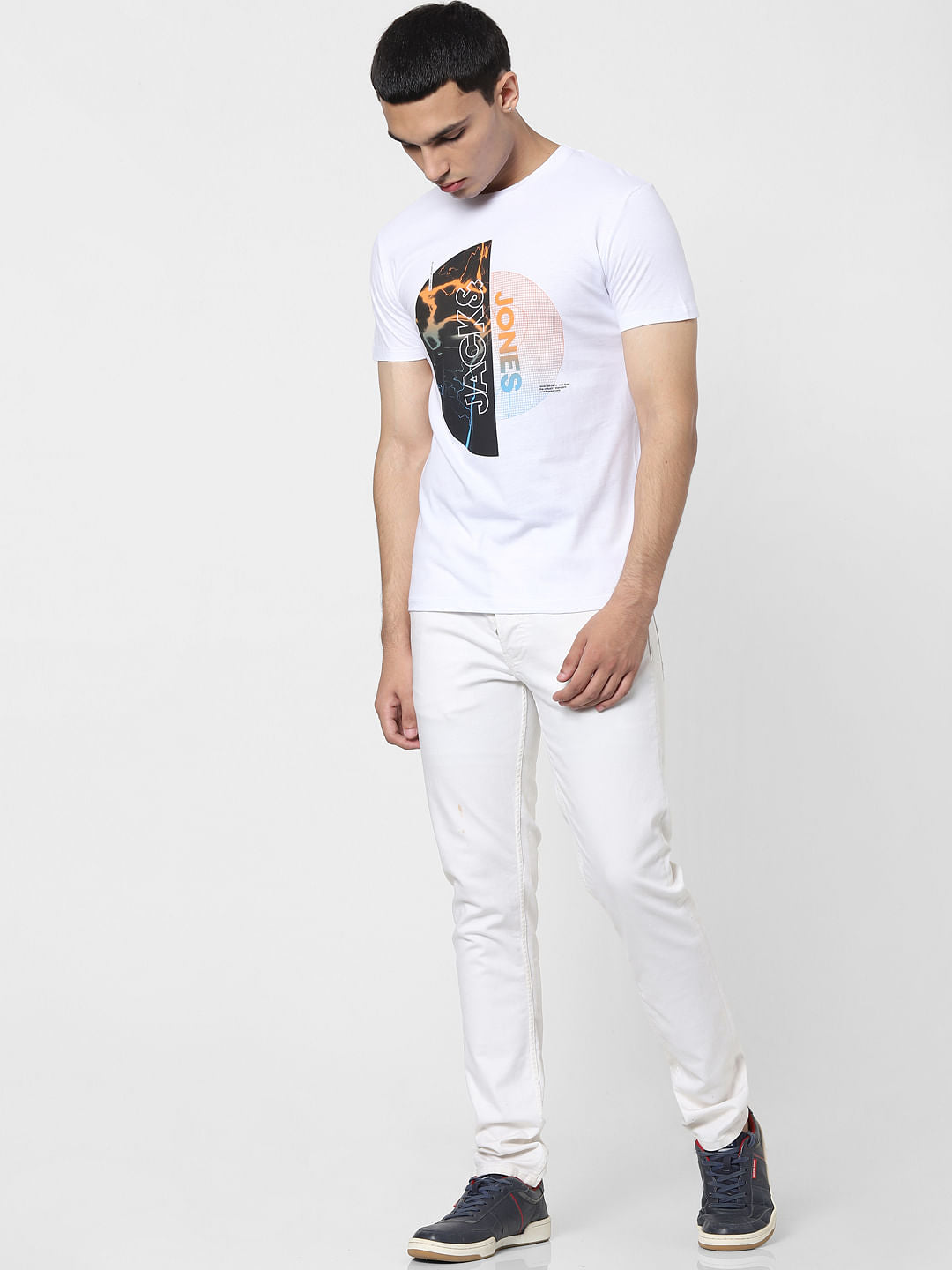 White Graphic Logo Print Crew Neck T-shirt
