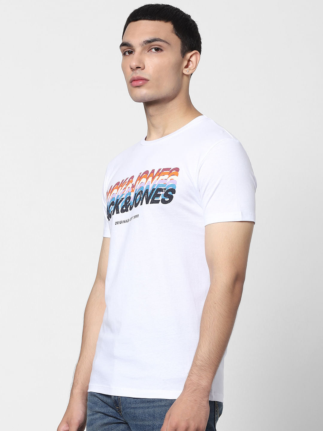 White Blue Graphic Print T-shirt