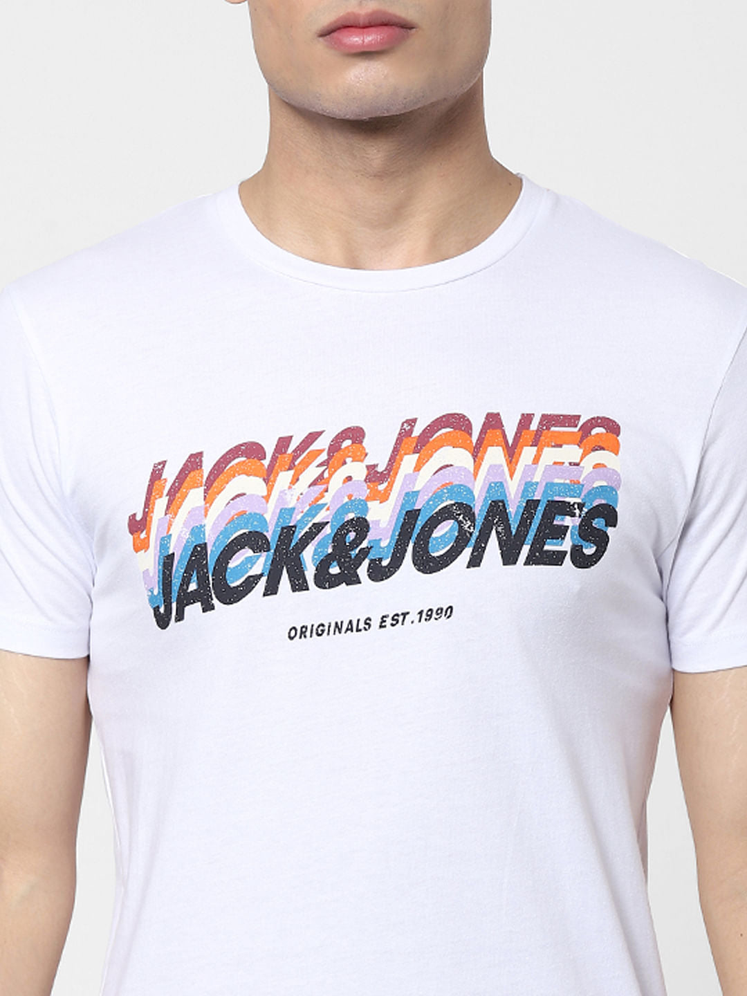 White Blue Graphic Print T-shirt