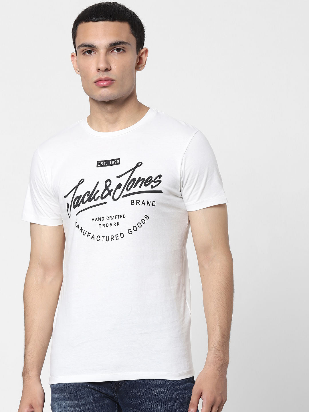 White Logo Print Crew Neck T-shirt