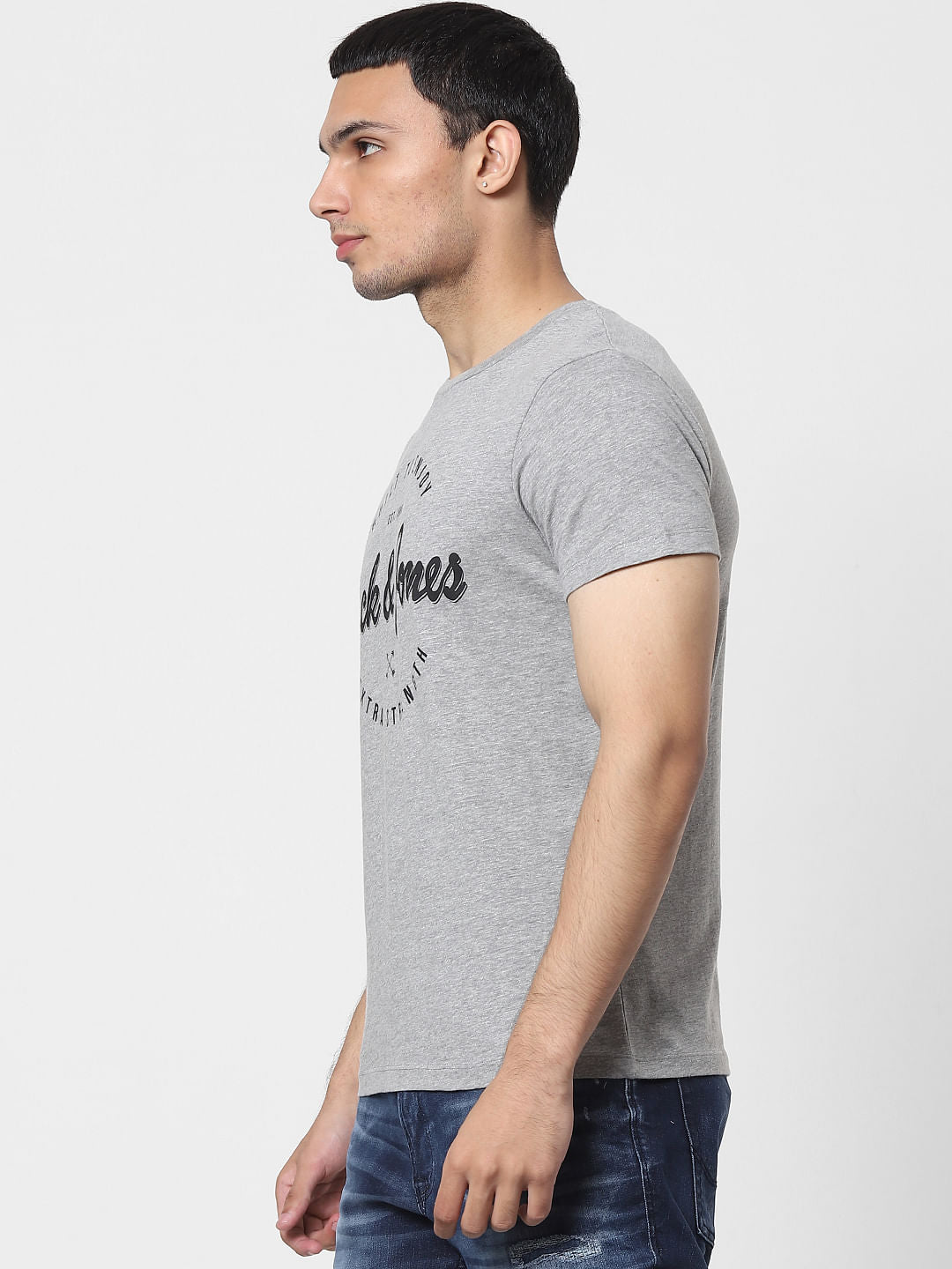 Grey Logo Print Crew Neck T-shirt
