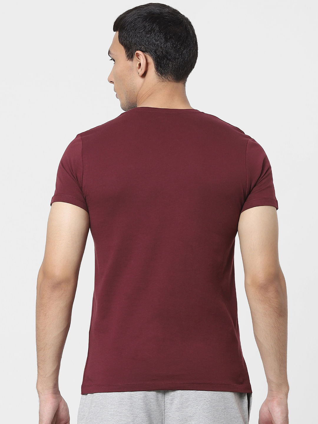 Maroon Logo Print Crew Neck T-shirt