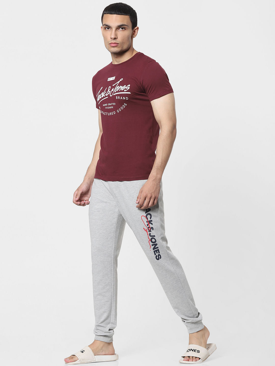 Maroon Logo Print Crew Neck T-shirt