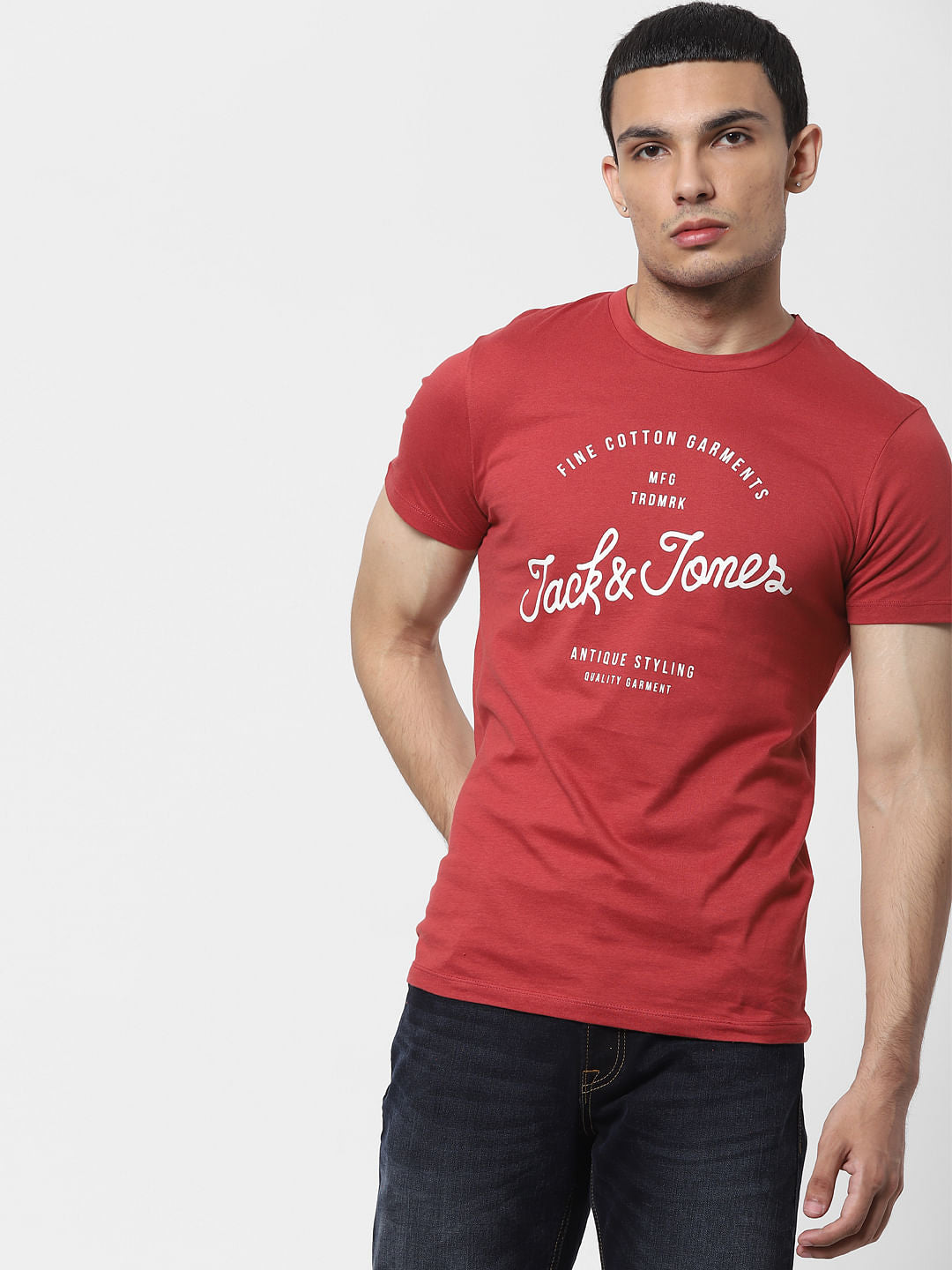Brick Red Logo Print Crew Neck T-shirt