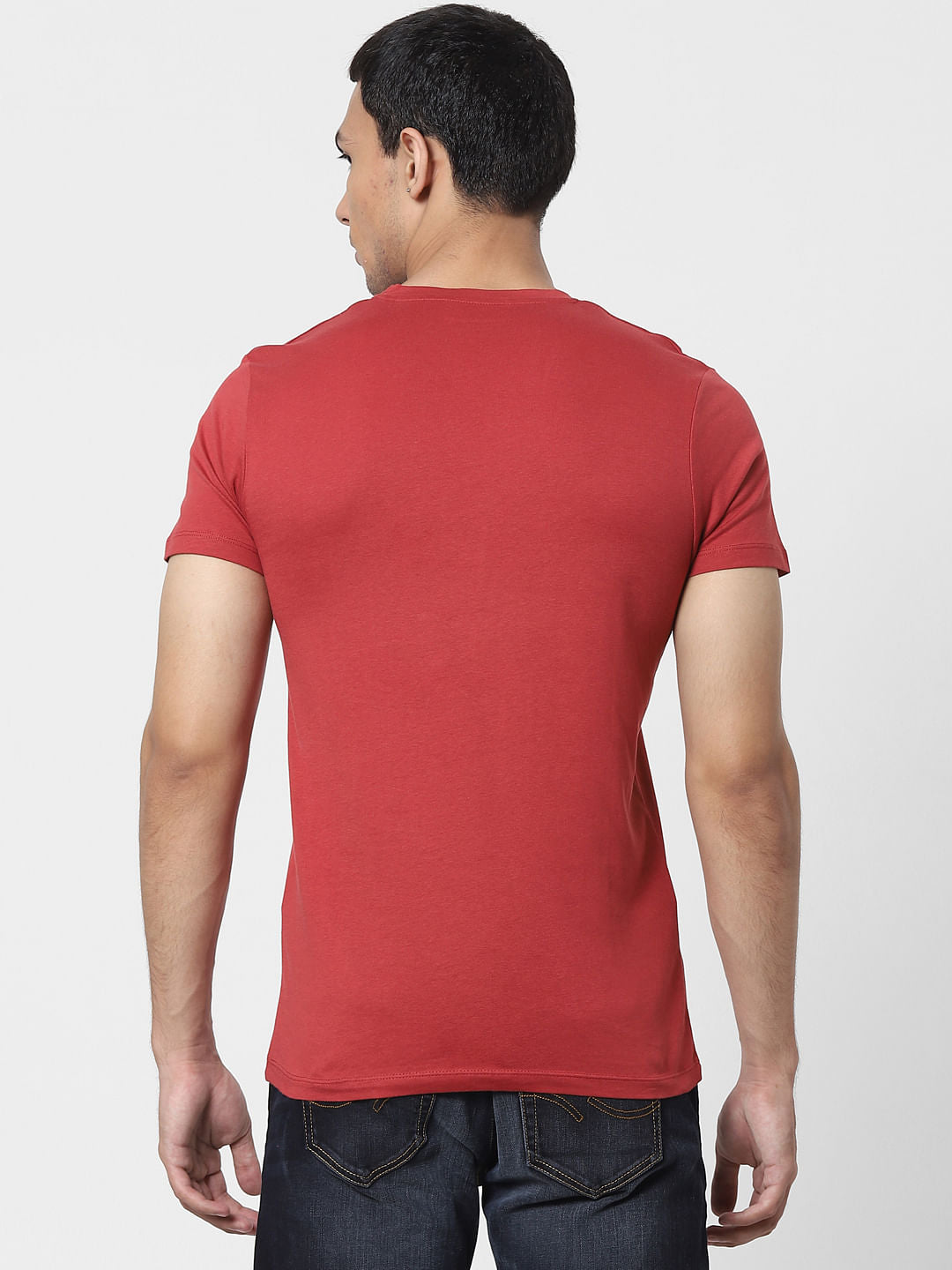 Brick Red Logo Print Crew Neck T-shirt