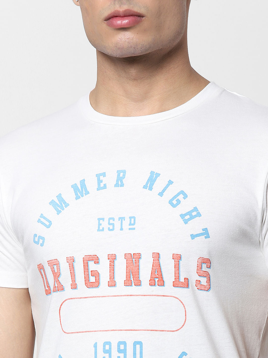 White Text Print Crew Neck T-shirt