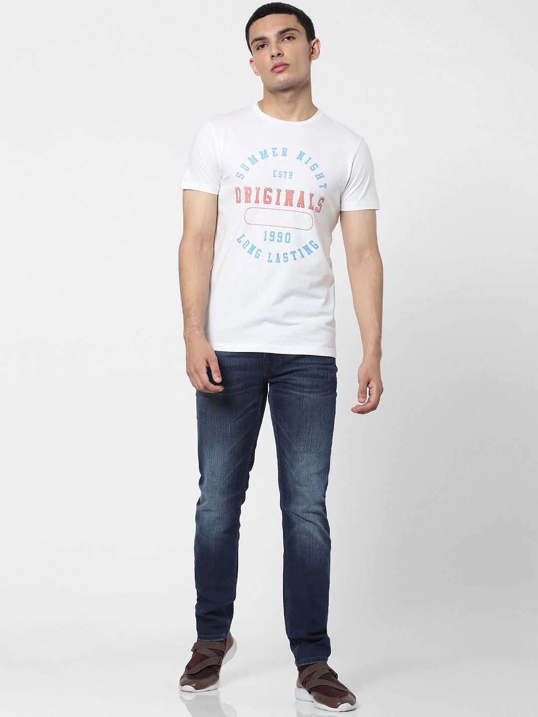 White Text Print Crew Neck T-shirt