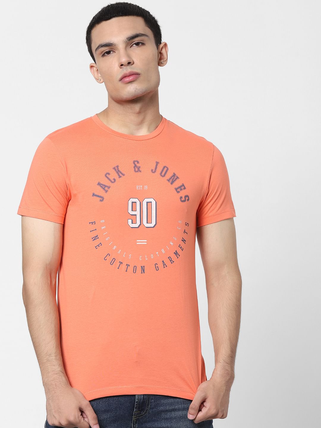 Orange Logo Print Crew Neck T-shirt