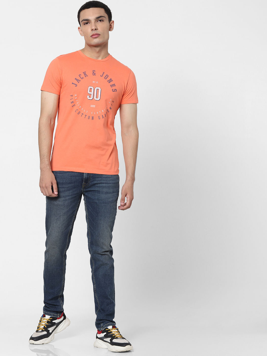 Orange Logo Print Crew Neck T-shirt