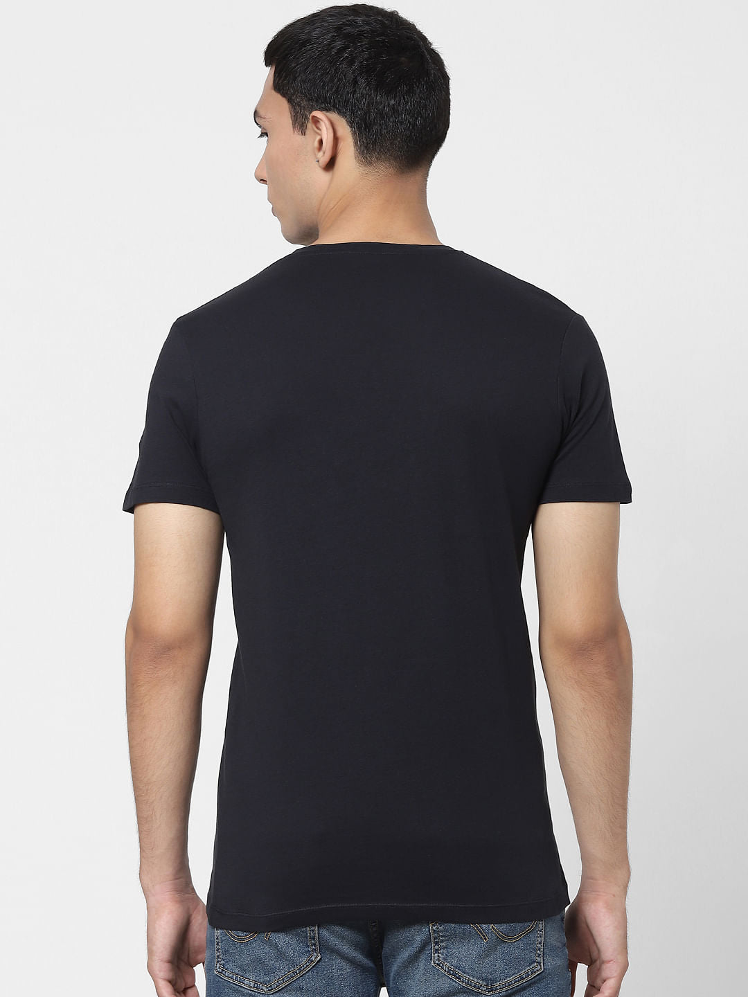 Black Text Print Crew Neck T-shirt