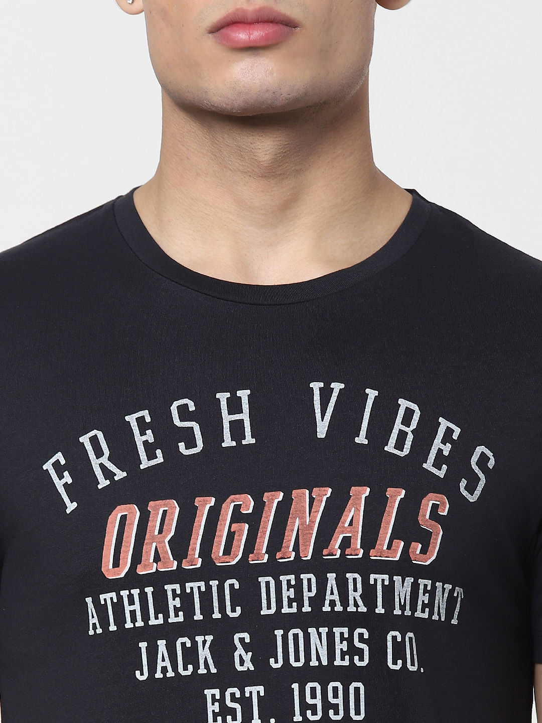 Black Text Print Crew Neck T-shirt