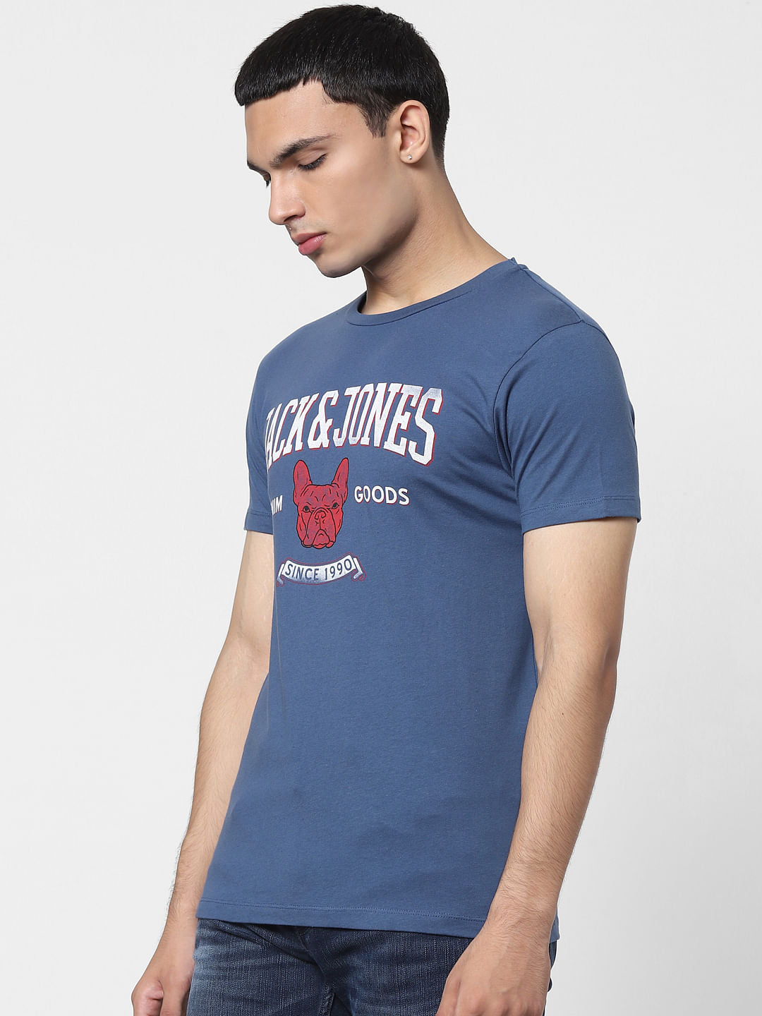 Blue Logo Print Crew Neck T-shirt
