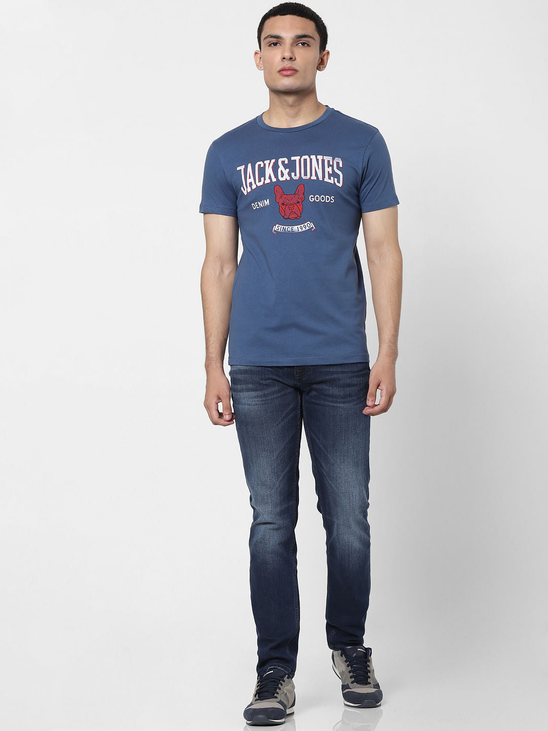 Blue Logo Print Crew Neck T-shirt