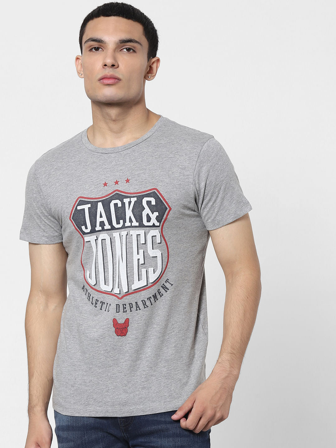 Grey Logo Print Crew Neck T-shirt