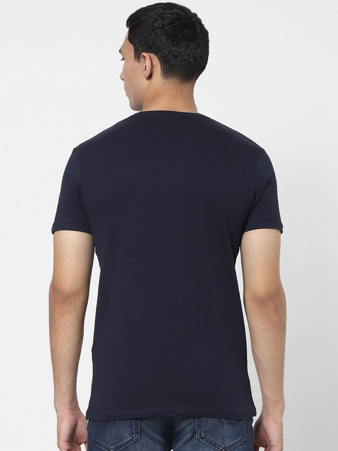 Dark Blue Logo Print Crew Neck T-shirt