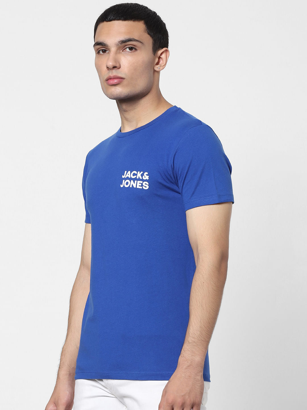 Blue Logo Print Crew Neck T-shirt