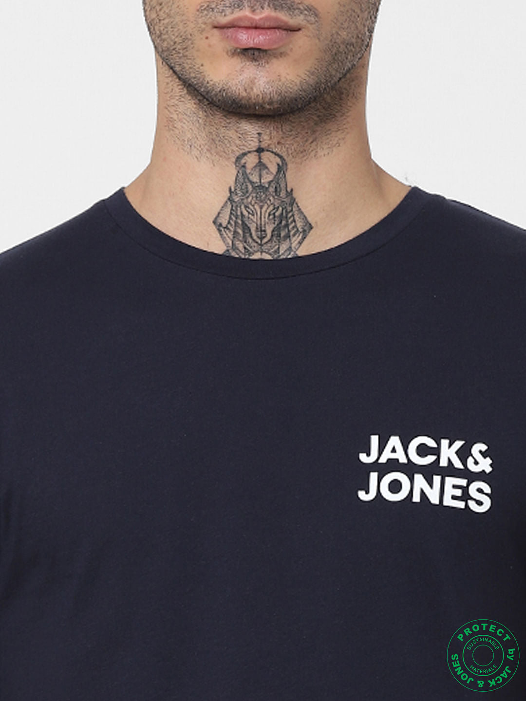 Navy Blue Logo Print Crew Neck T-shirt
