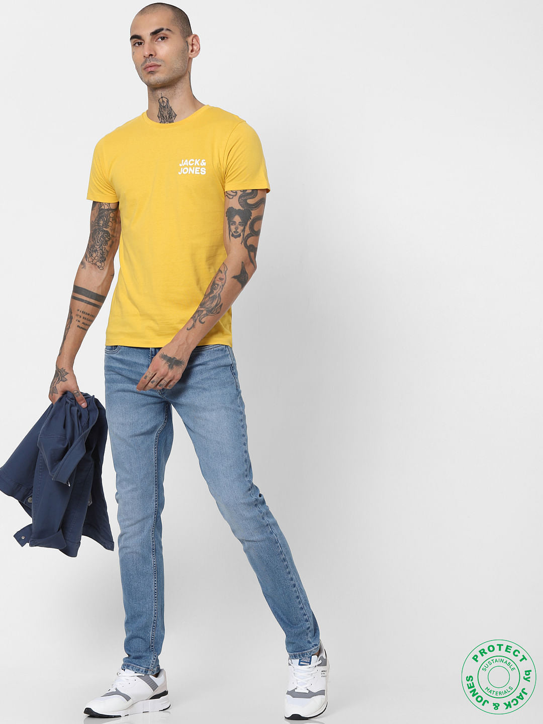 Yellow Logo Print Crew Neck T-shirt