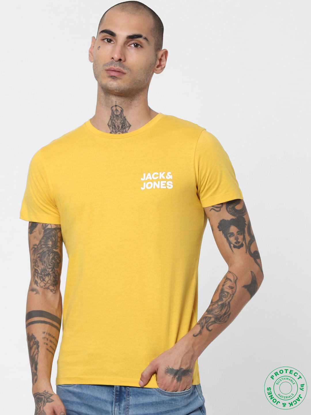 Yellow Logo Print Crew Neck T-shirt