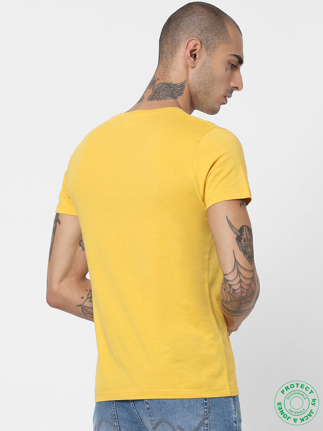 Yellow Logo Print Crew Neck T-shirt