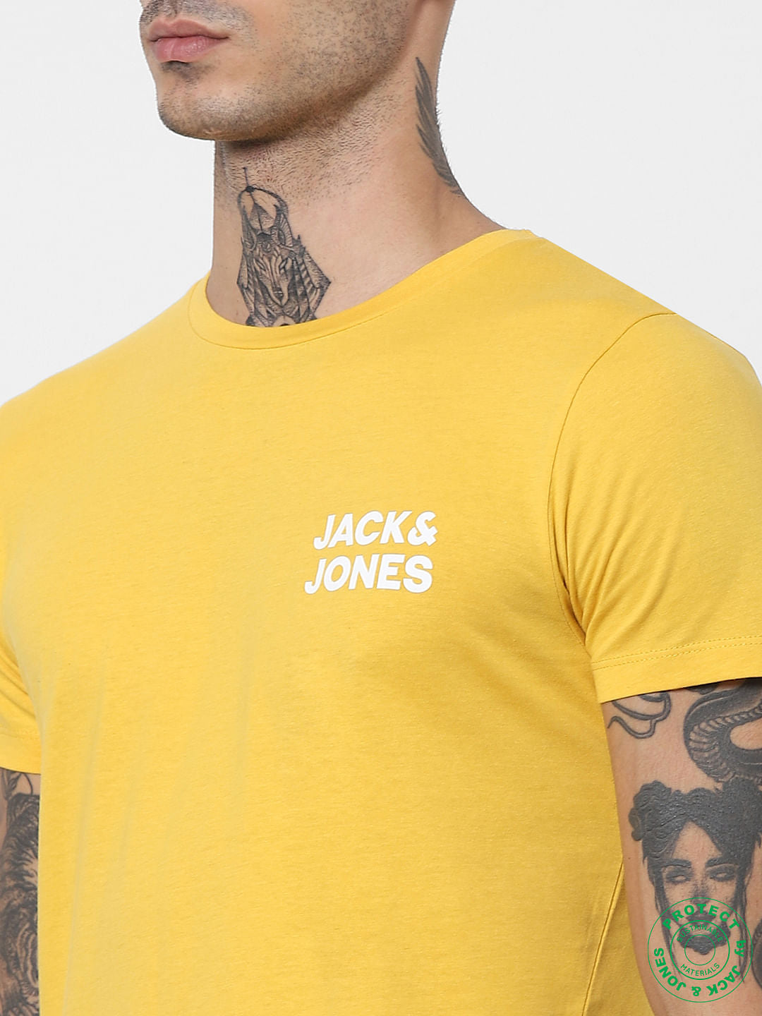 Yellow Logo Print Crew Neck T-shirt