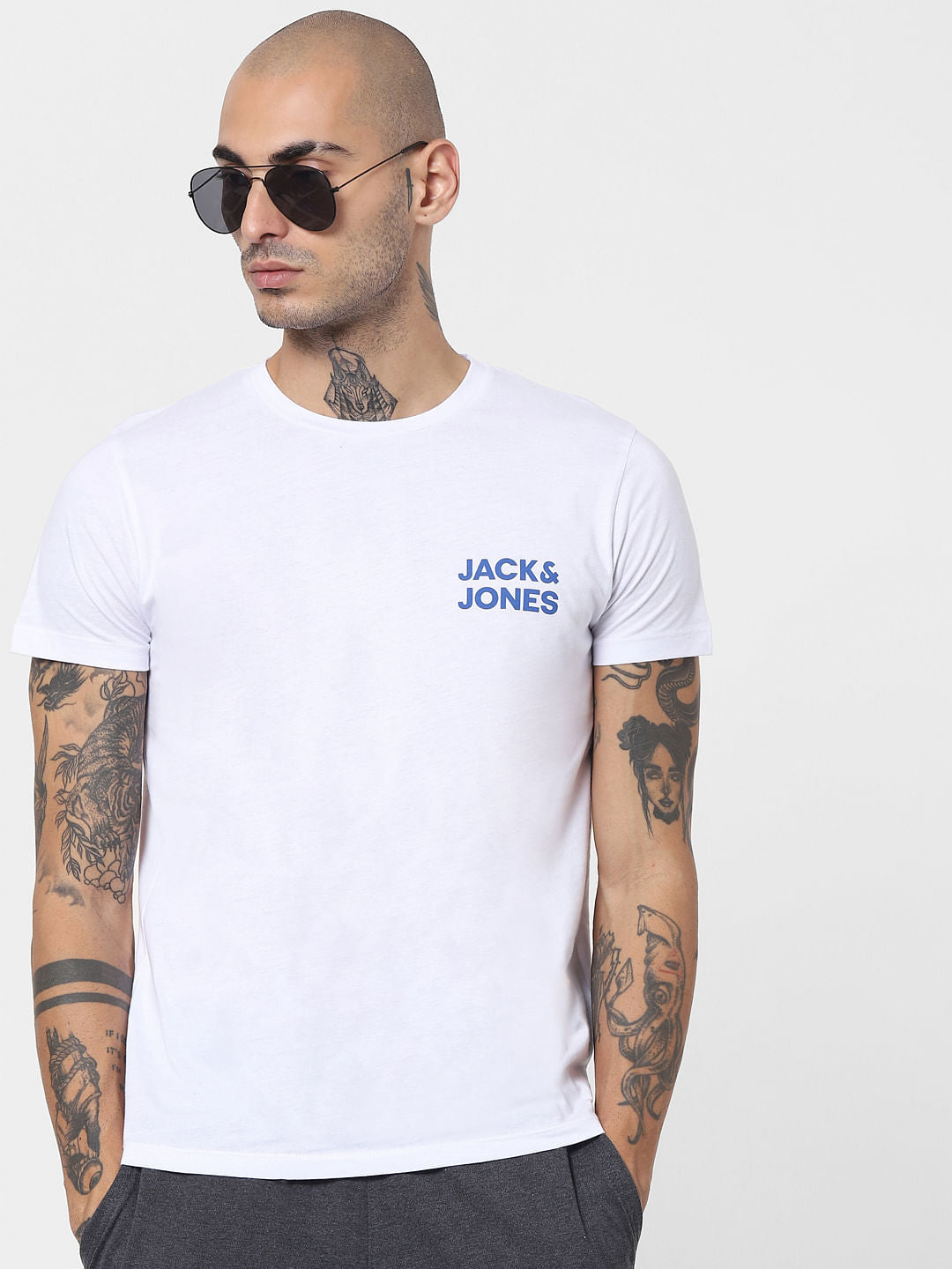 White Logo Print Crew Neck T-shirt