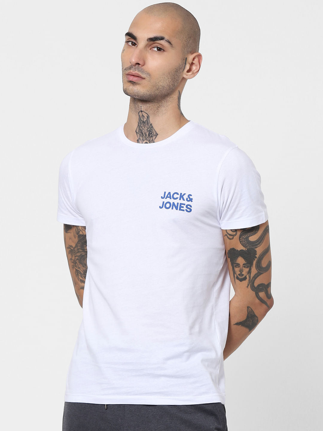 White Logo Print Crew Neck T-shirt