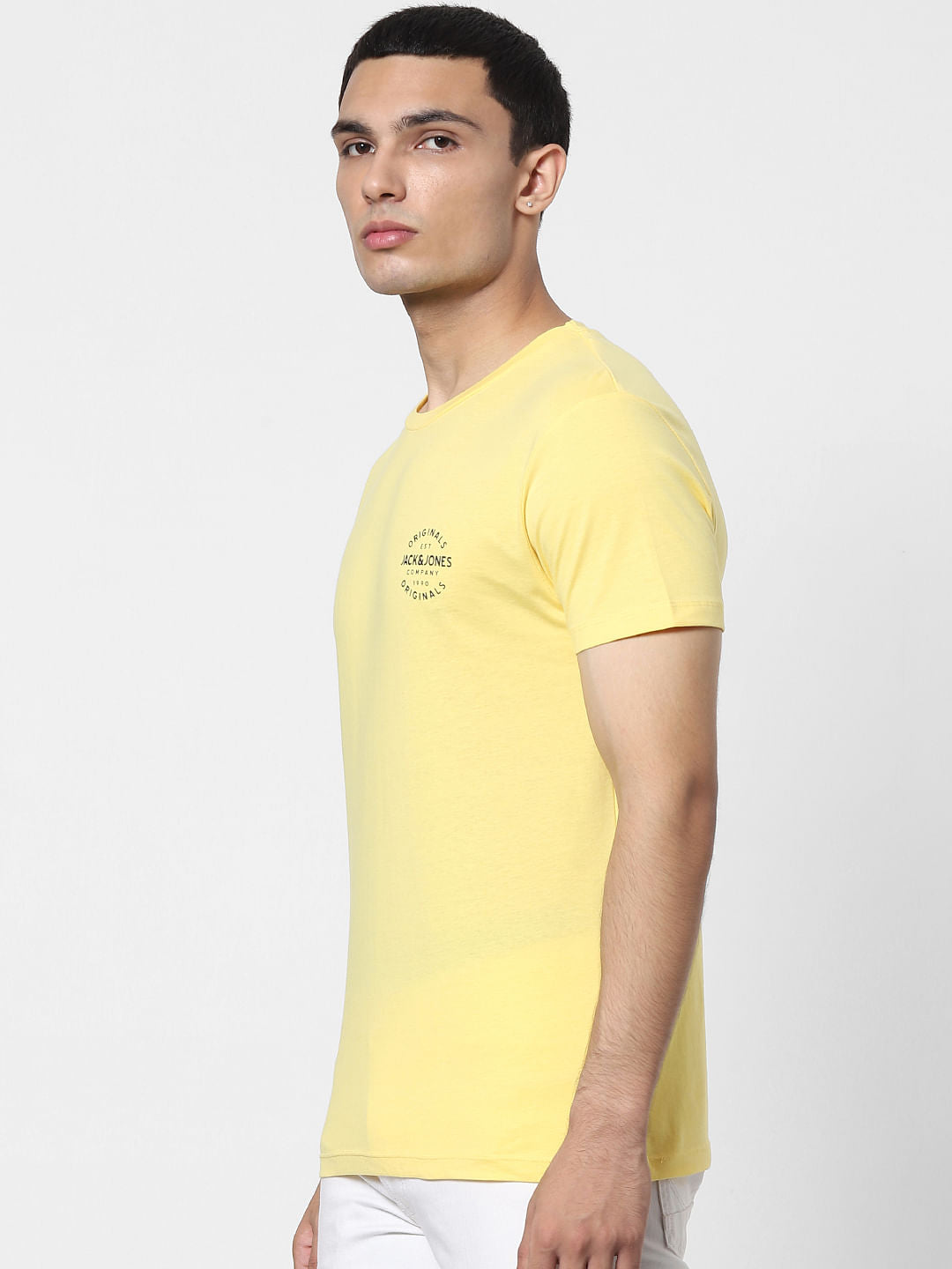 Yellow Logo Print Crew Neck T-shirt