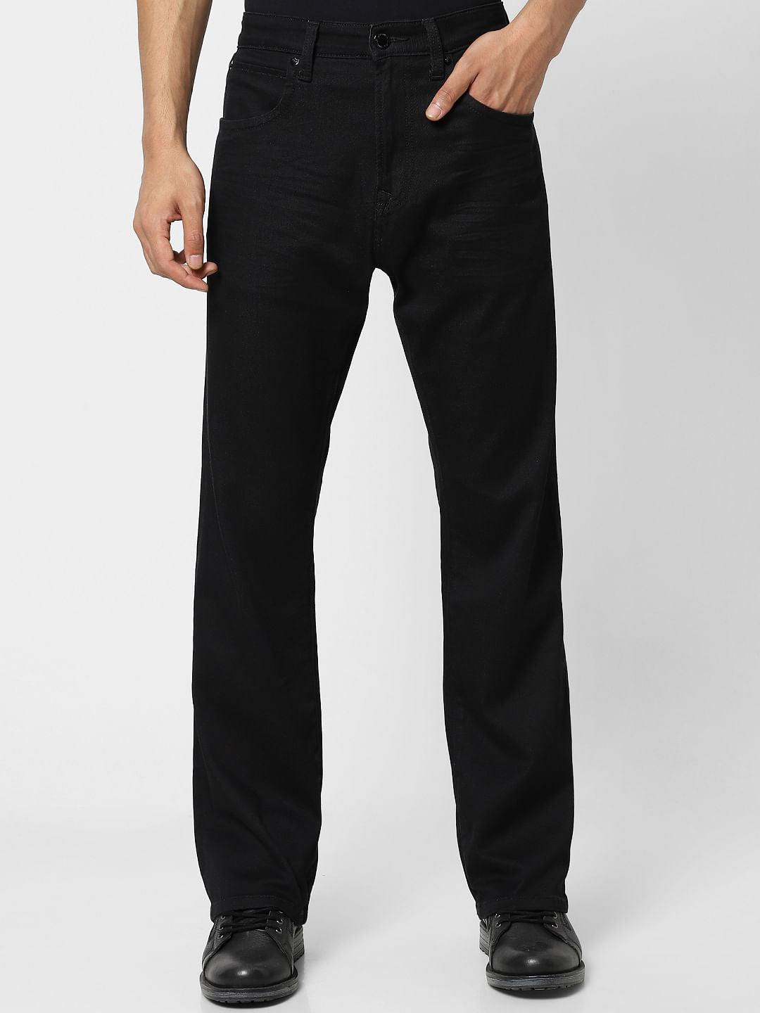 Black Mid Rise Clark Regular Fit Jeans