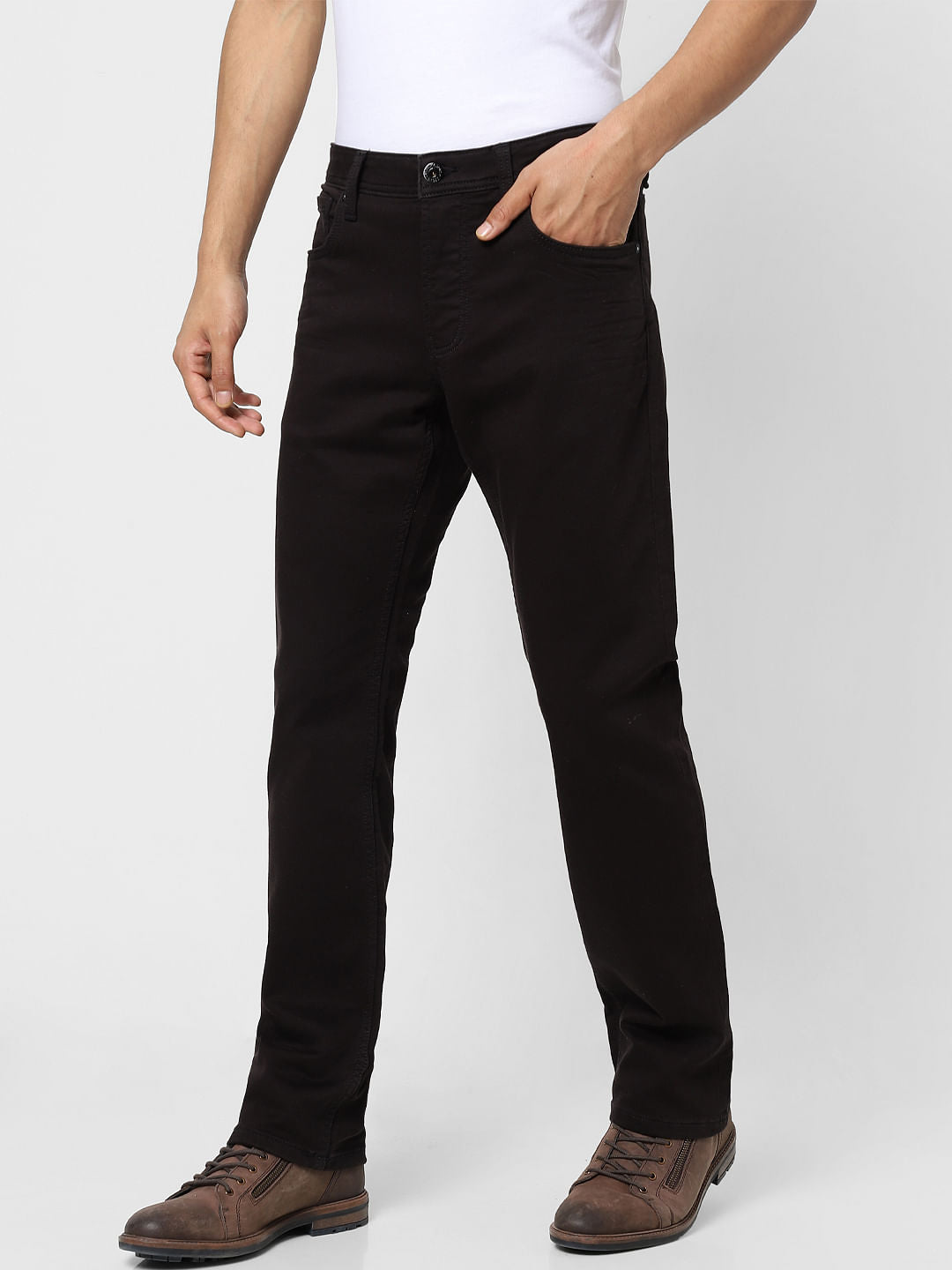 Black Mid Rise Clark Regular Fit Jeans